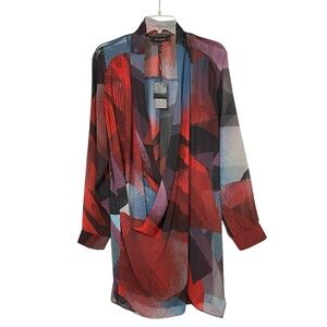 Robert Rodriguez Women's Faux Wrap Shirt Mini Dress Geometric Multicolor XL